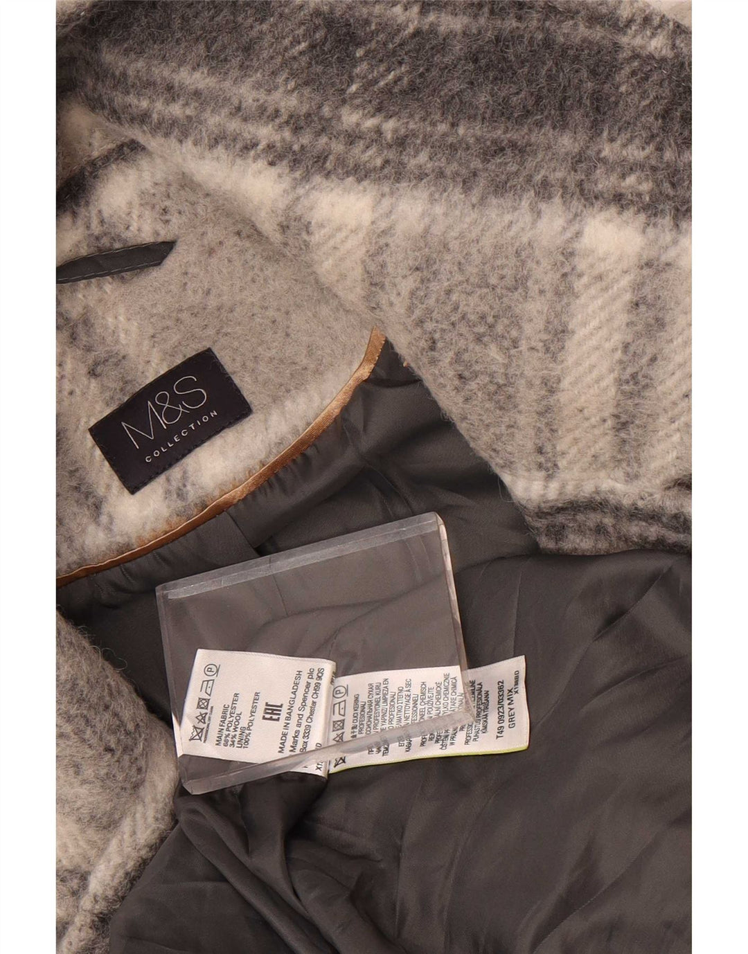 Marks & Spencer Abrigo cruzado para mujer UK 46 Large Grey Check