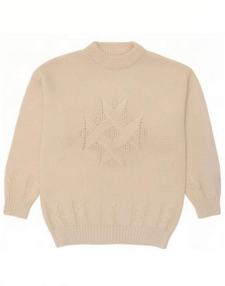 Vintage hombres tortuga cuello jumper suéter grande lana blanca