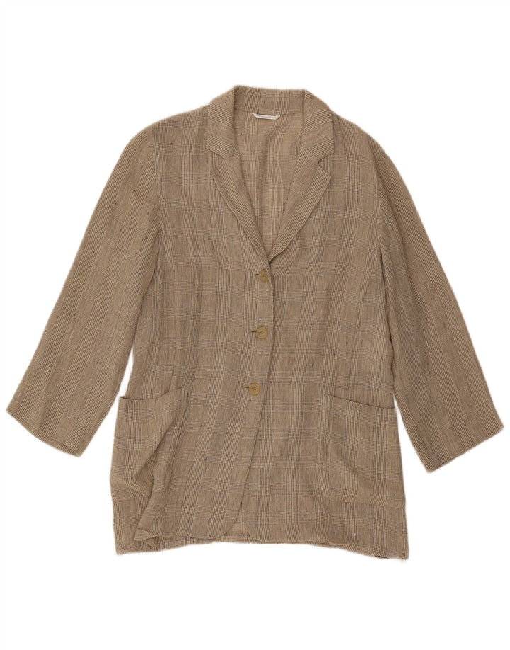 Max Mara Chaqueta tipo blazer larga para mujer UK 42 Medium Beige Houndstooth