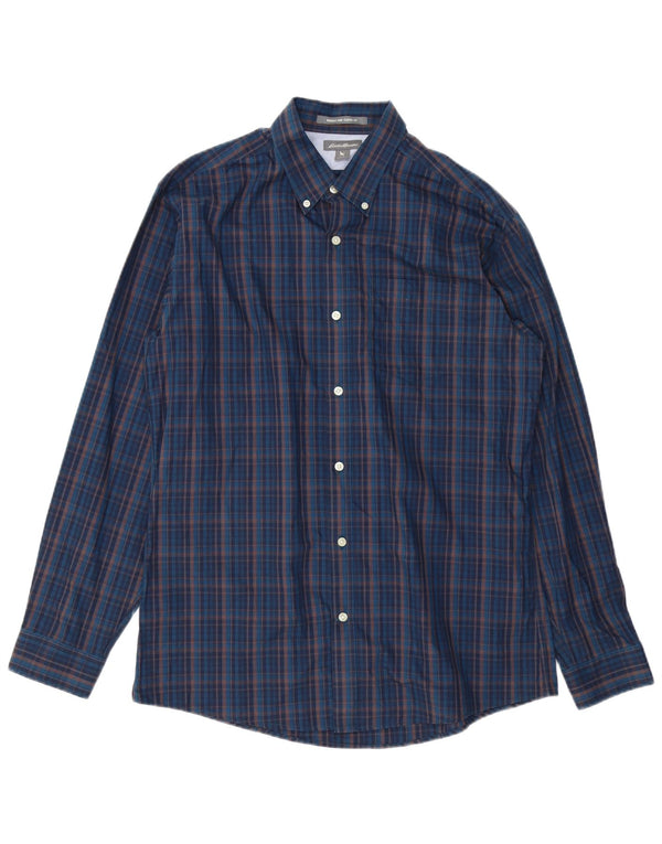 Eddie Bauer Camisa de corte clásico para hombre de algodón a cuadros azul marino grande