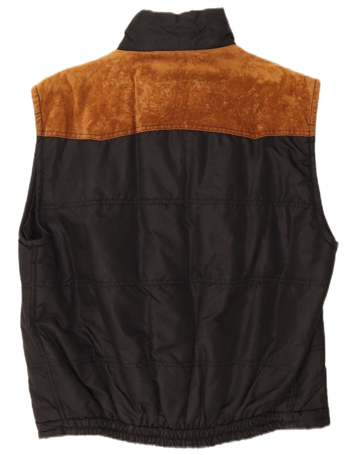 Vintage hombres acolchado Gilet Reino Unido 38 Poliéster negro medio