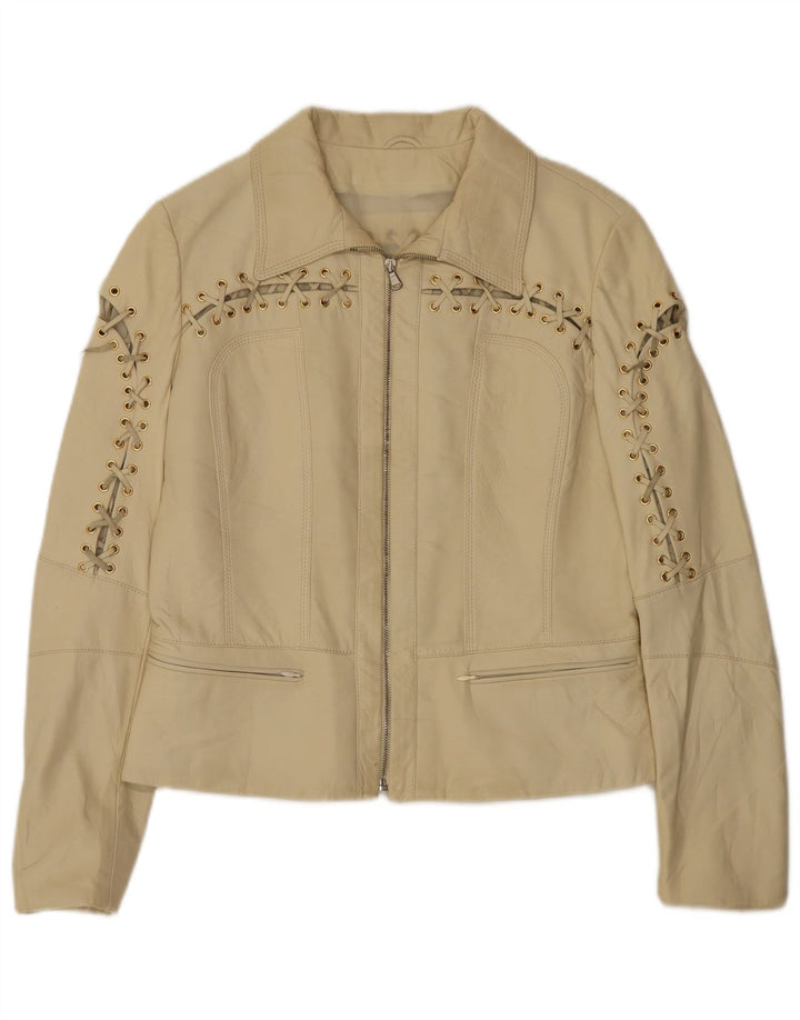 Chaqueta de cuero vintage para mujer IT 42 Cuero beige medio