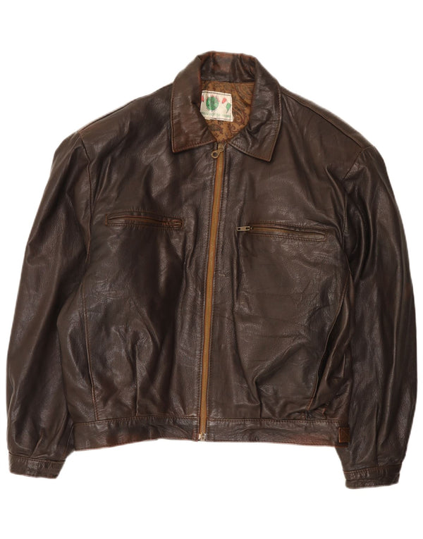 Vintage hombres chaqueta de cuero Reino Unido 40 marrón grande