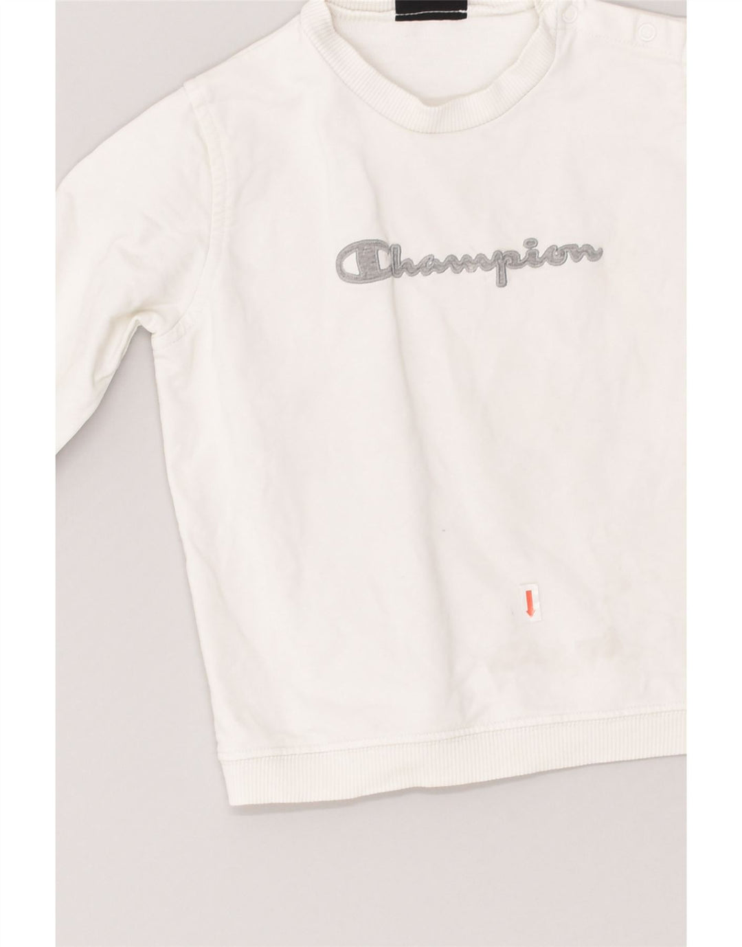 CHAMPION Girls Graphic Sweatshirt Jumper 2-3 Years White Cotton | Vintage Champion | Thrift | Second-Hand Champion | Used Clothing | Messina Hembry 