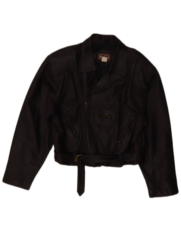 VINTAGE Chaqueta biker de cuero para mujer Reino Unido 14 Cuero negro mediano