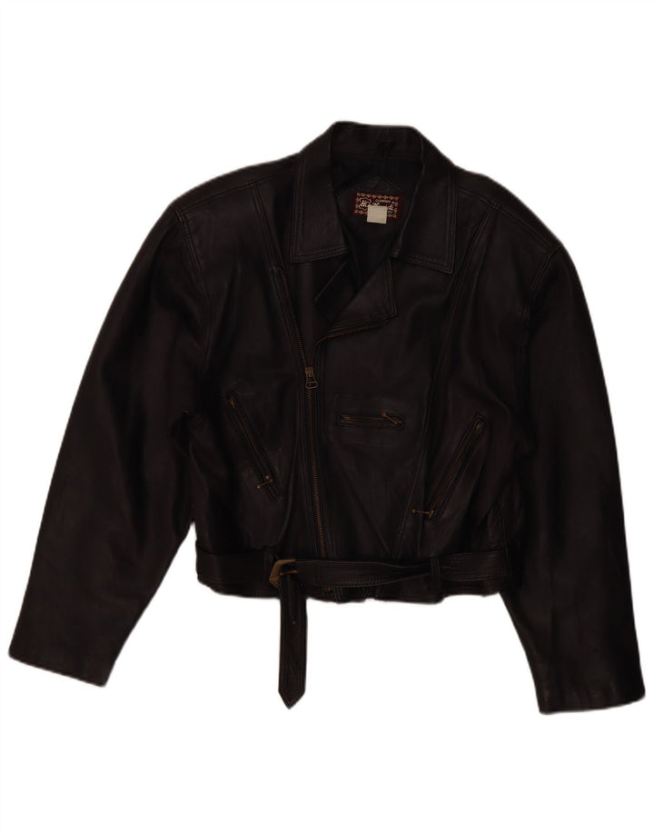 VINTAGE Chaqueta biker de cuero para mujer Reino Unido 14 Cuero negro mediano