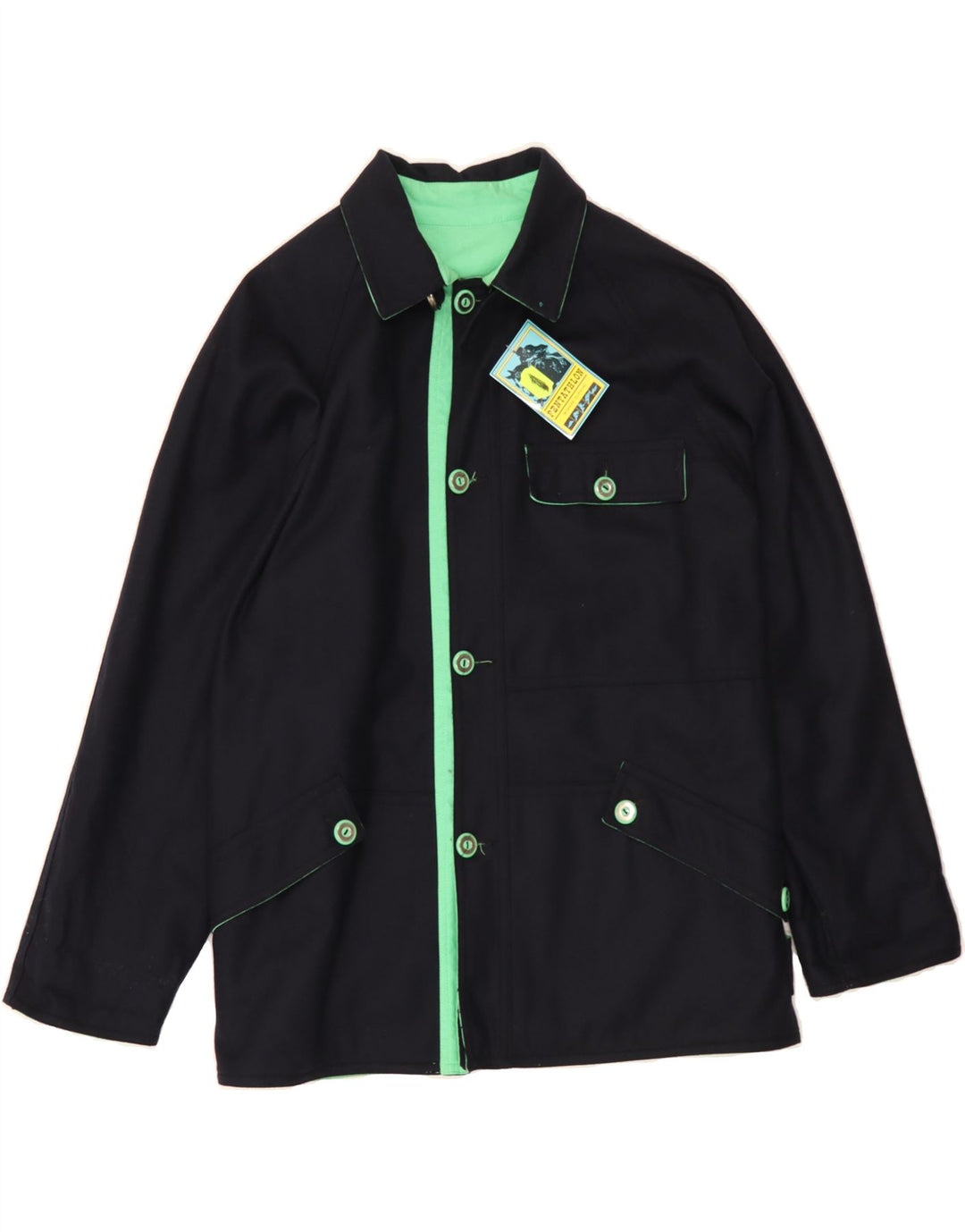 VINTAGE Boys Graphic Reversible Jacket 13-14 Years Navy Blue Wool Vintage Vintage and Second-Hand Vintage from Messina Hembry 