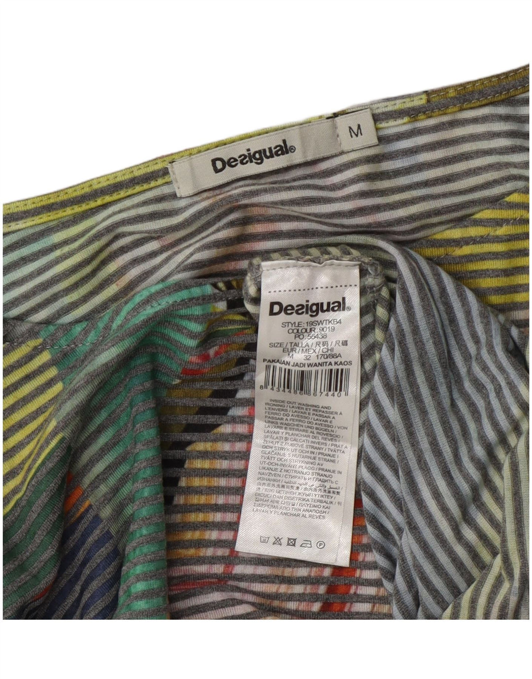 Desigual Blusa corta para mujer Top UK 14 Medium Multicolor Pinstripe