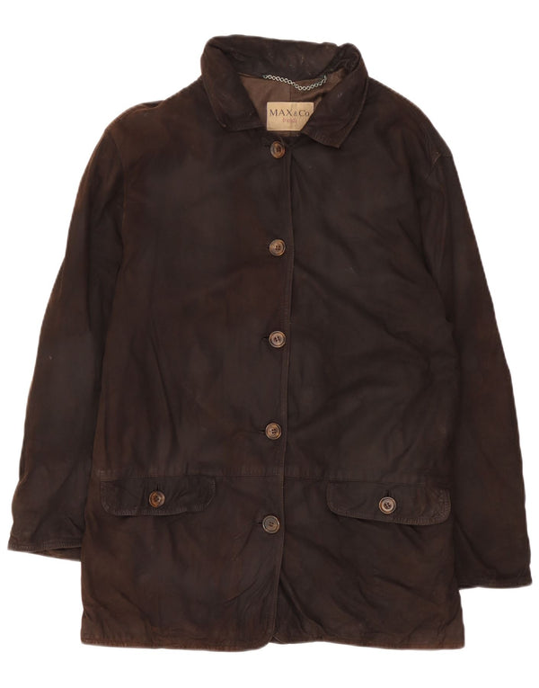 Max & Co. Chaqueta de ante extragrande para mujer UK 10 Small Brown Leather