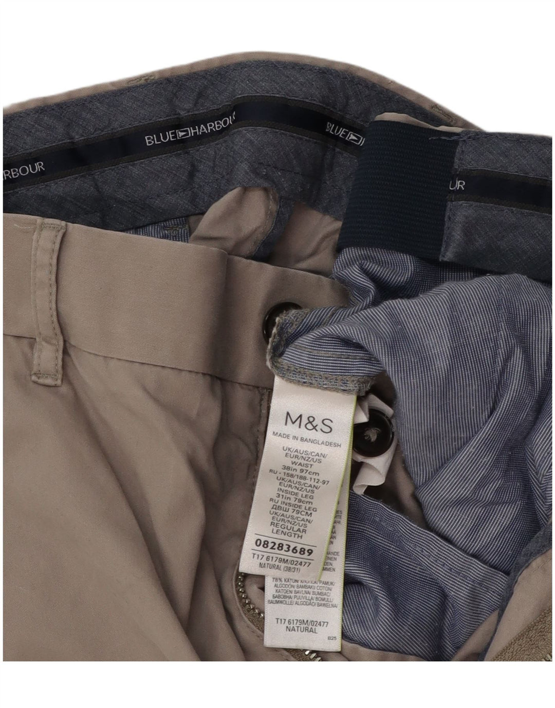 Marks & Spencer Pantalón chino recto azul Harbor para hombre W38 L31 Gris