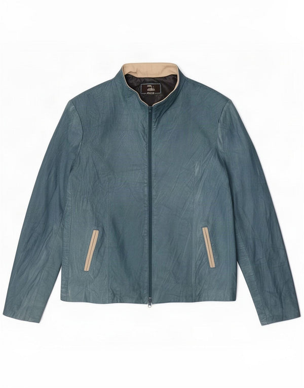 Chaqueta de cuero vintage para mujer IT 54 3XL Azul