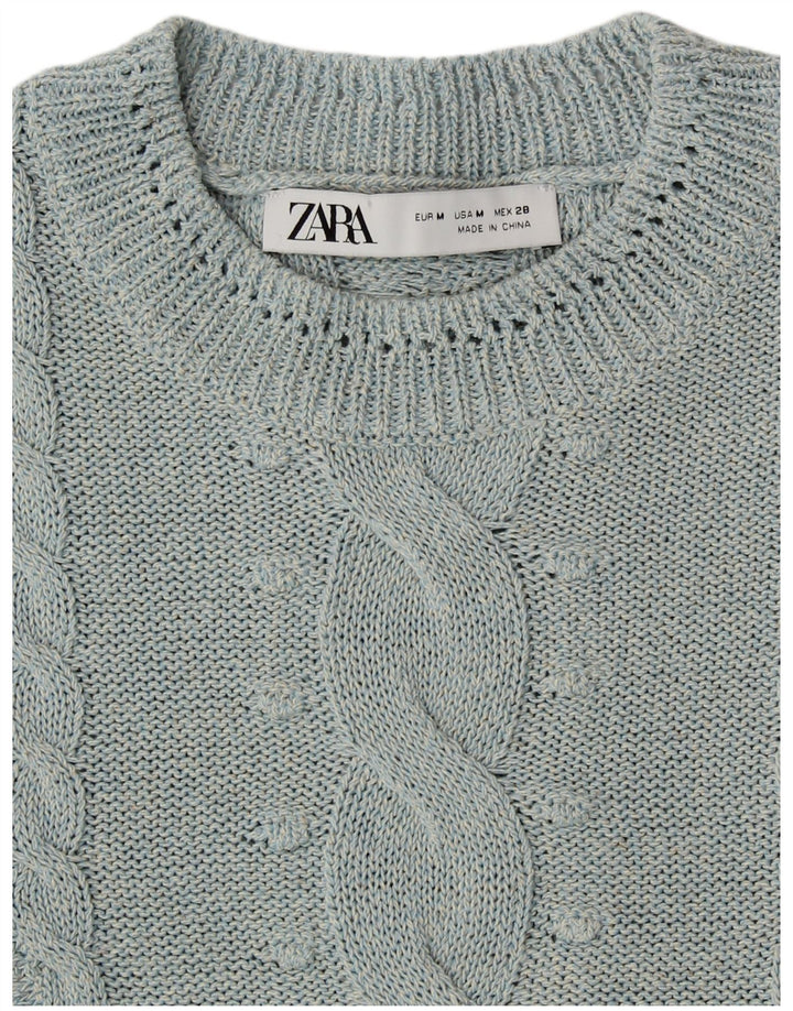 ZARA Mujer Crop Crew Neck Jumper Sweater UK 44 Azul Medio