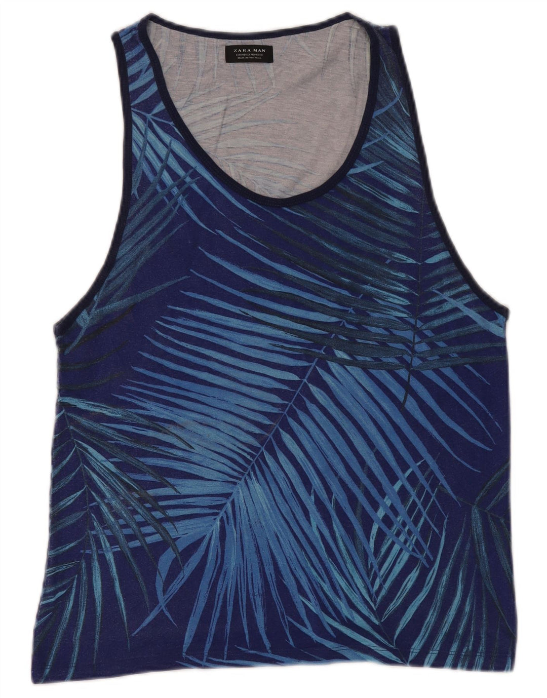Zara Hombre Camiseta Sin Mangas Con Estampado De Algodón Floral Azul Medio