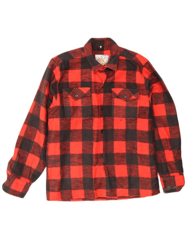 Vintage hombres sobrecamisa franela camisa grande rojo cheque algodón