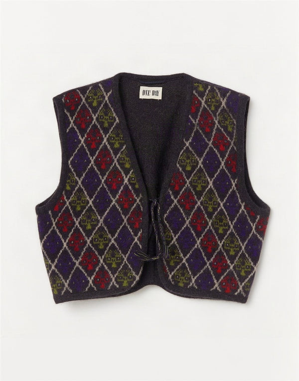 Vintage hombres crop punto chaleco Reino Unido 14 grande multicolor Argyle/Diamond