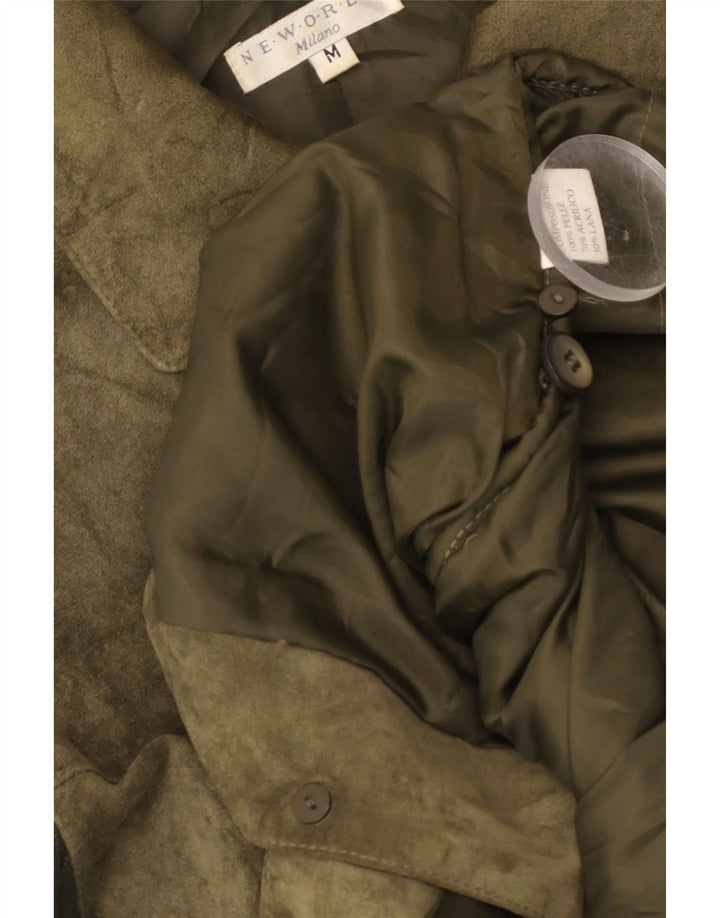 Vintage mujer punto ante chaqueta Reino Unido 14 cuero verde medio