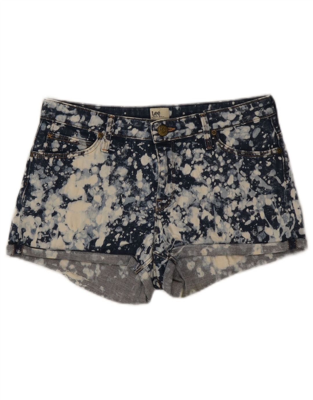 Pantalones cortos de mezclilla para mujer Lee W28 Algodón teñido anudado en azul marino mediano