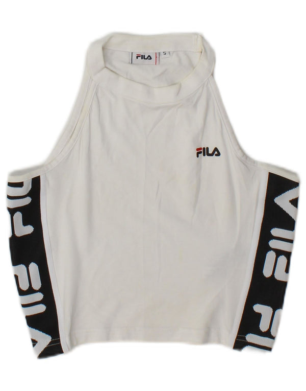 Fila Top corto con cuello halter gráfico para mujer UK 10 Small White Colourblock Cotton