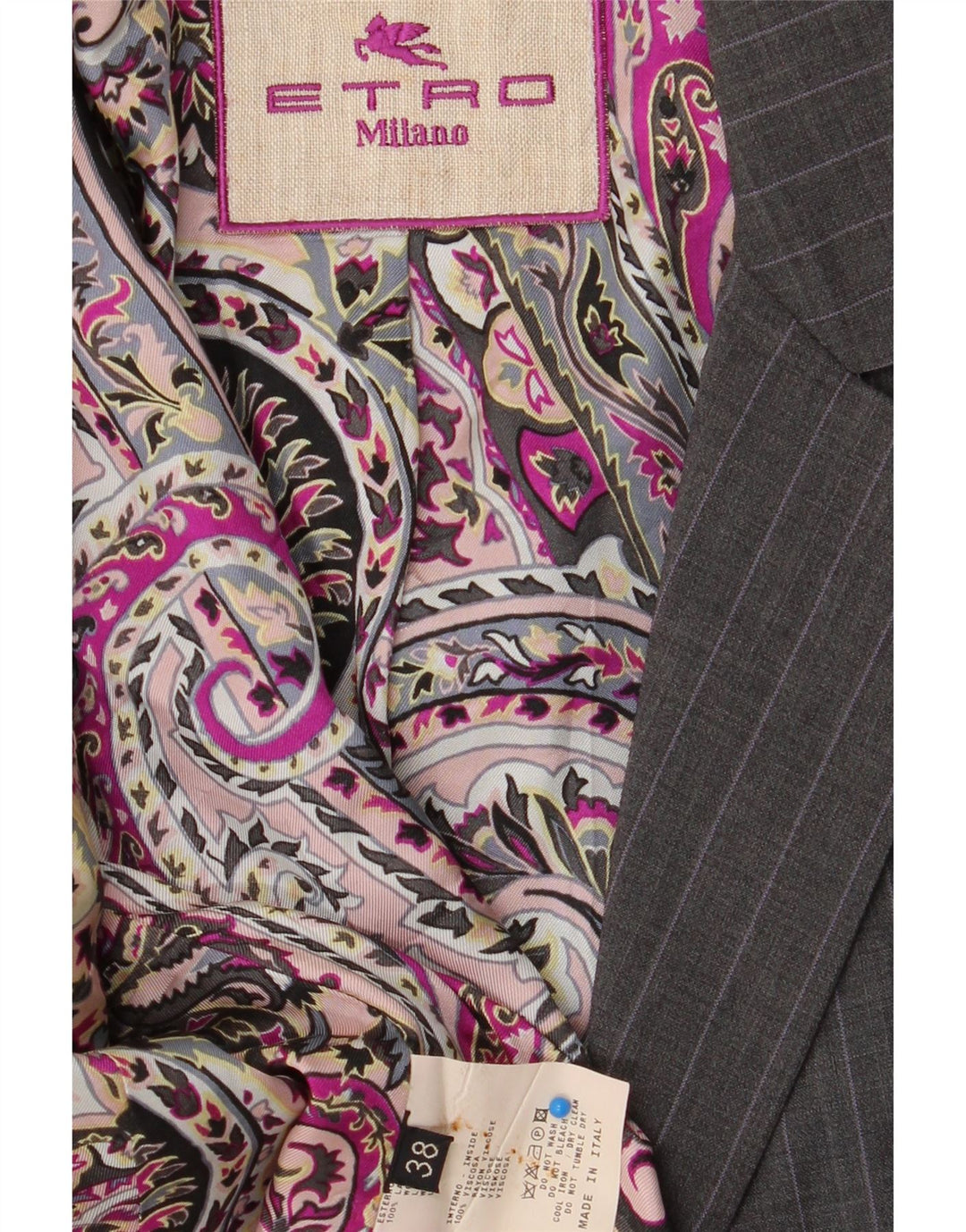 ETRO Womens 2 Button Blazer Jacket IT 38 XS Grey Pinstripe Wool Vintage Etro and Second-Hand Etro from Messina Hembry 