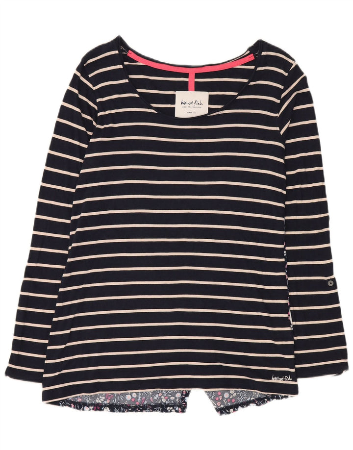 Weird Fish Top para mujer de manga larga UK 42 Algodón a rayas azul marino mediano