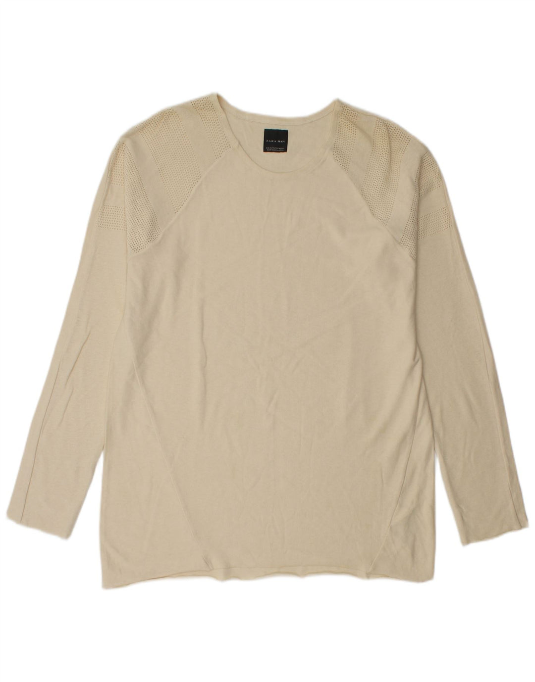 Zara Hombre Top Manga Larga XL Algodón Beige