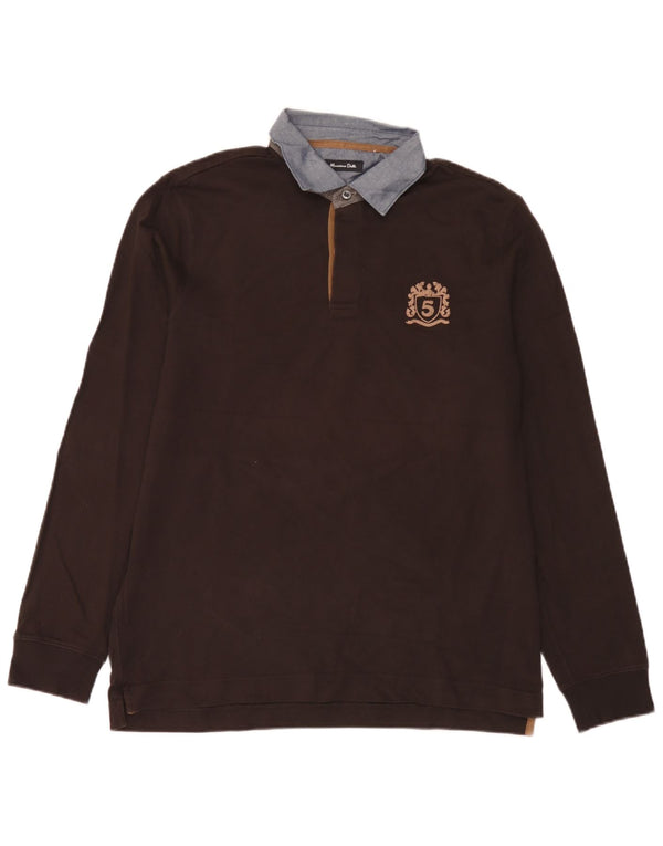 Massimo Dutti Polo Rugby Manga Larga Hombre XL Algodón Colorblock Marrón
