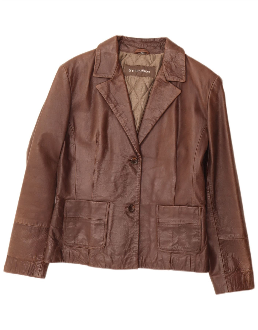 Transmission Chaqueta Blazer de Cuero con 2 Botones para Mujer UK 40 XL Marrón