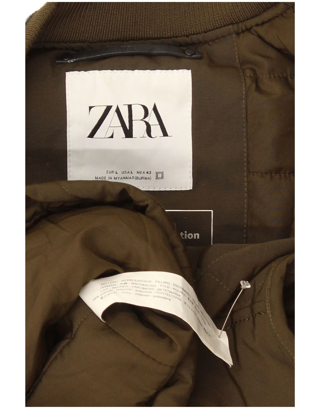Zara Mens Chaleco acolchado UK 40 Large Caqui Poliéster