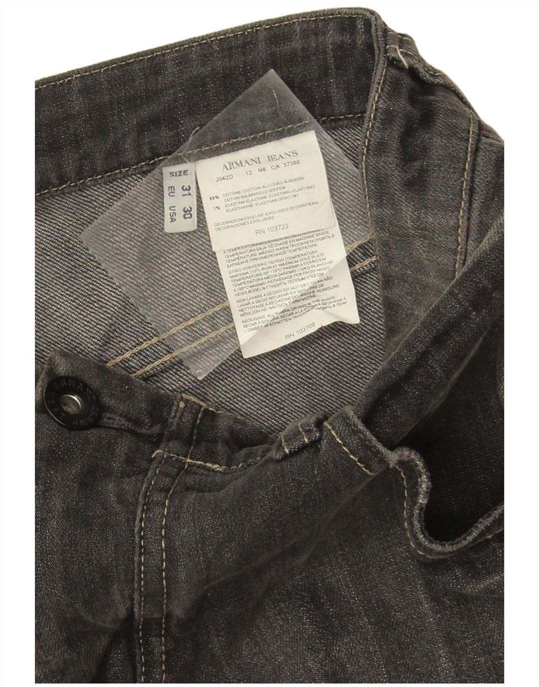 Armani Mens Slim Jeans W31 L30 Algodón Gris