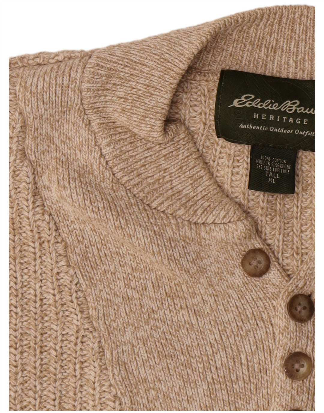 Eddie Bauer Suéter alto con cuello y botones para hombre XL Algodón beige