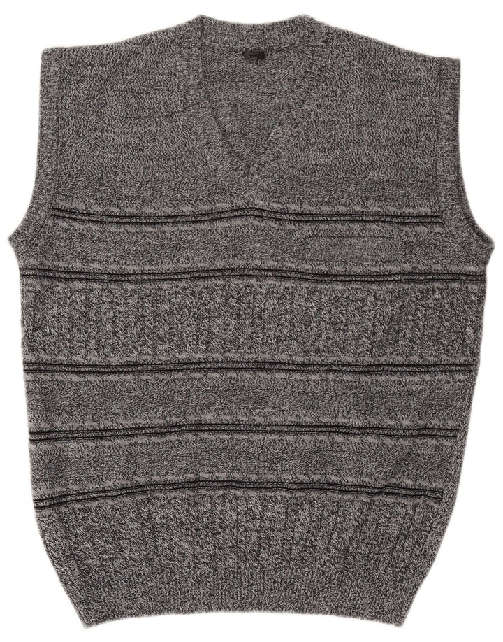 Vintage hombres chaleco tanque top medio gris rayas