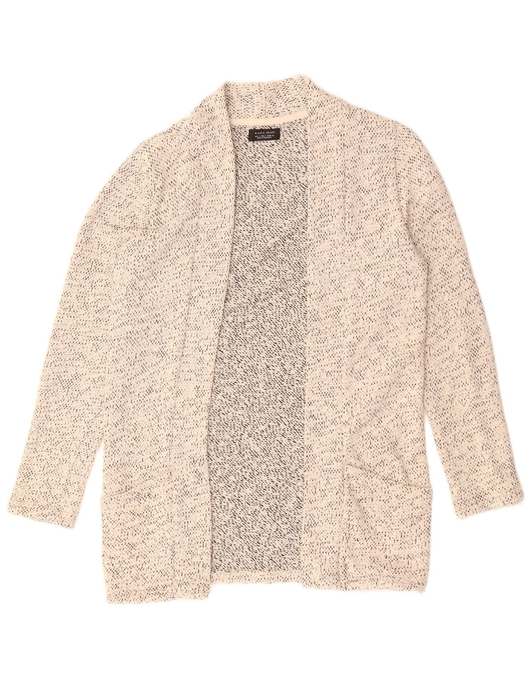 ZARA Mens Cardigan Sweater Small Off White Flecked