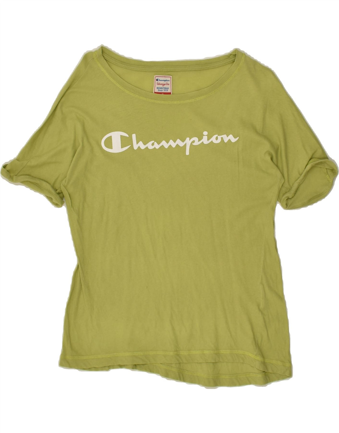 CHAMPION Womens Graphic T-Shirt Top UK 14 Medium Green | Vintage Champion | Thrift | Second-Hand Champion | Used Clothing | Messina Hembry 