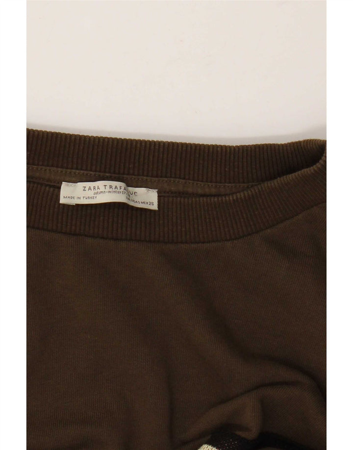 Zara Mujer Sudadera Oversize Jersey UK 10 Small Khaki Geométrico