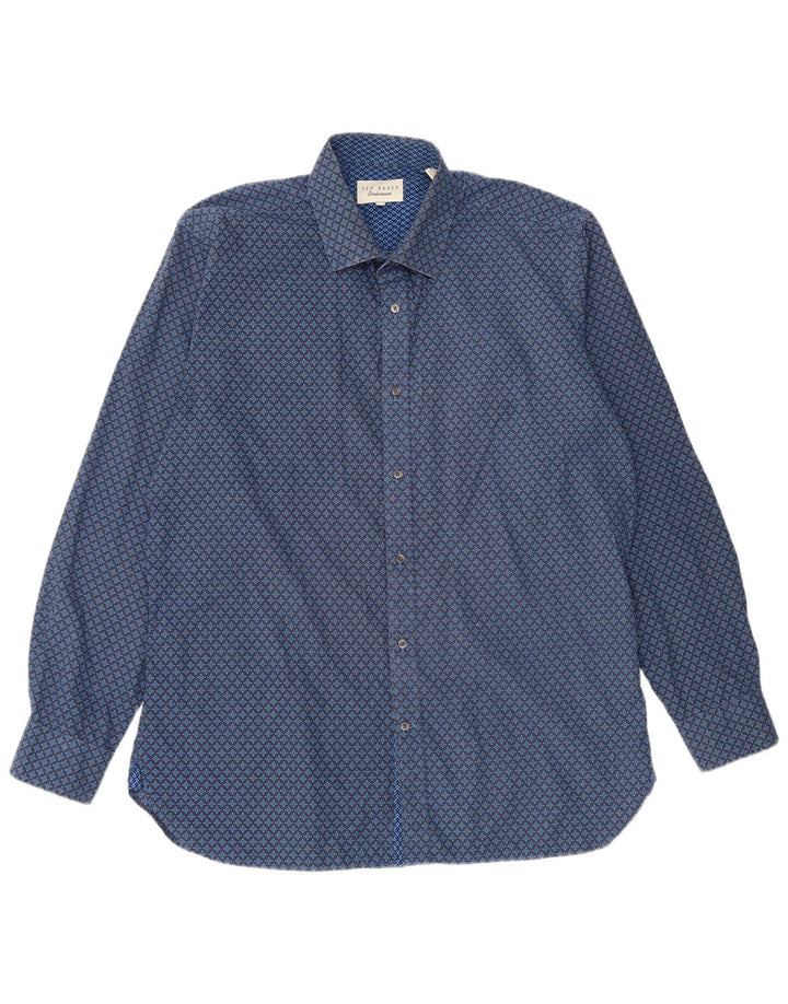 Ted Baker Camisa para hombre Talla 16 1/2 Algodón geométrico azul grande