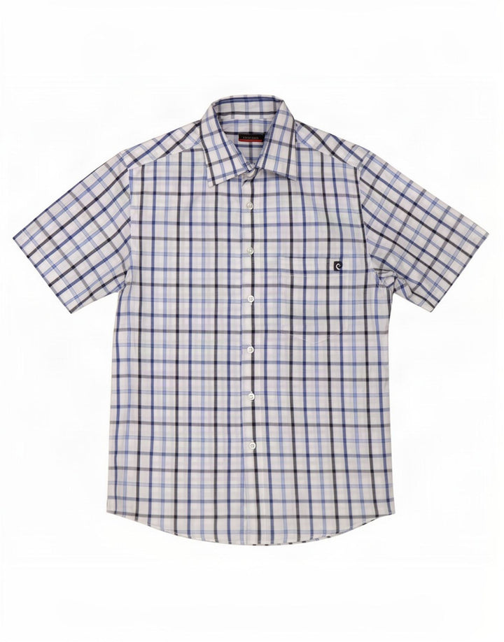 Pierre Cardin Camisa De Manga Corta Para Hombre Poliéster A Cuadros Azul Pequeño