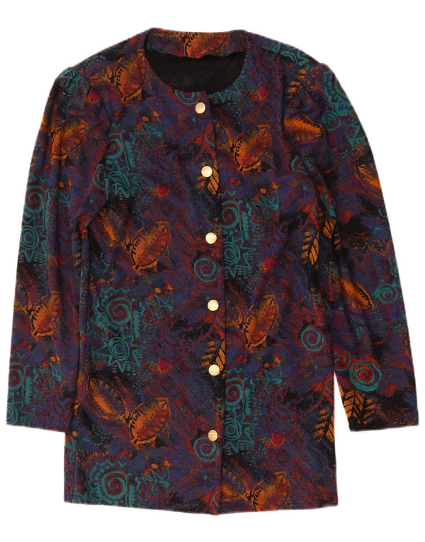 Vintage mujer pana abrigo Reino Unido 14 medio multicolor geométrico