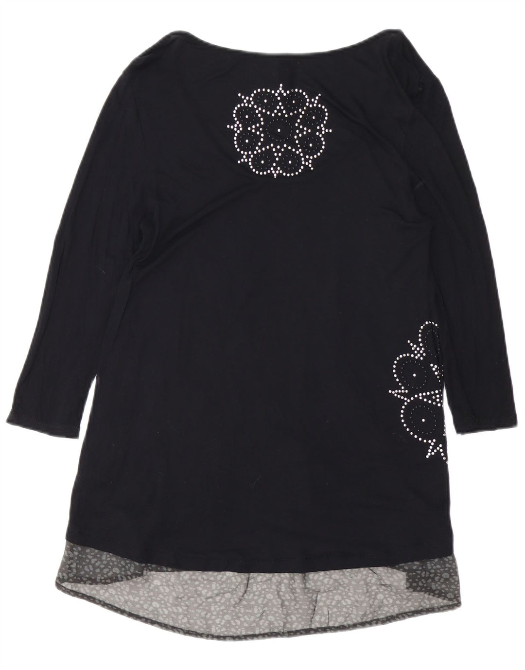 DESIGUAL Vestido acampanado gráfico de manga 3/4 para mujer UK 42 Viscosa negra mediana