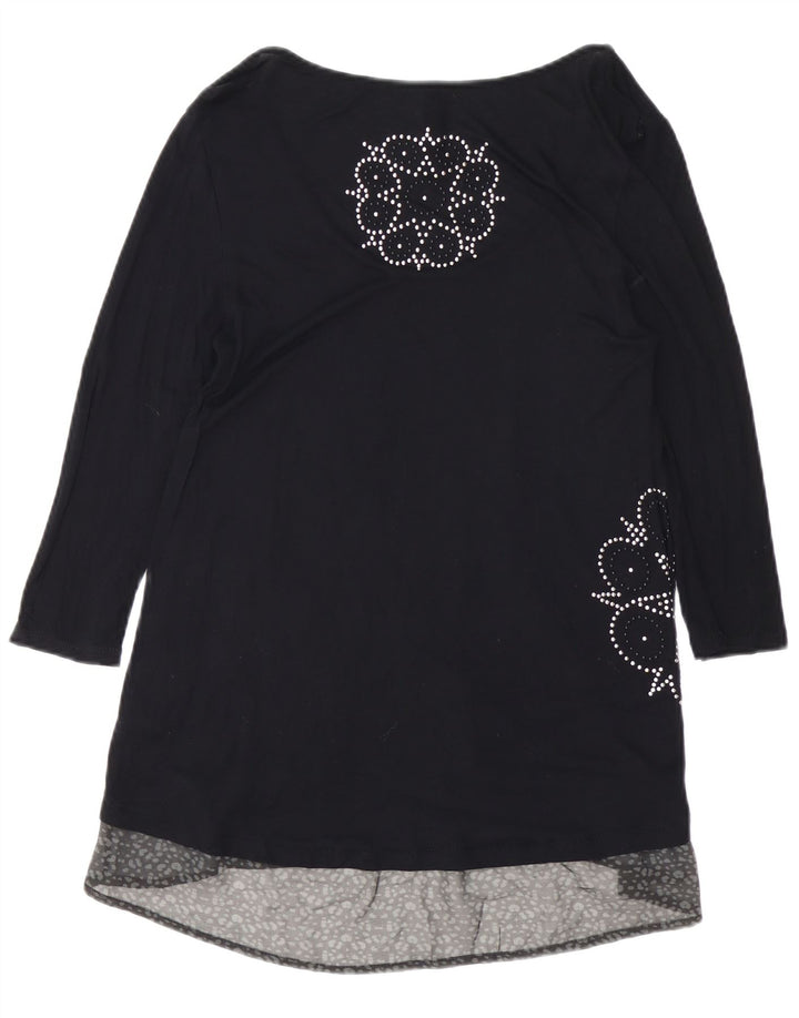 DESIGUAL Vestido acampanado gráfico de manga 3/4 para mujer UK 42 Viscosa negra mediana