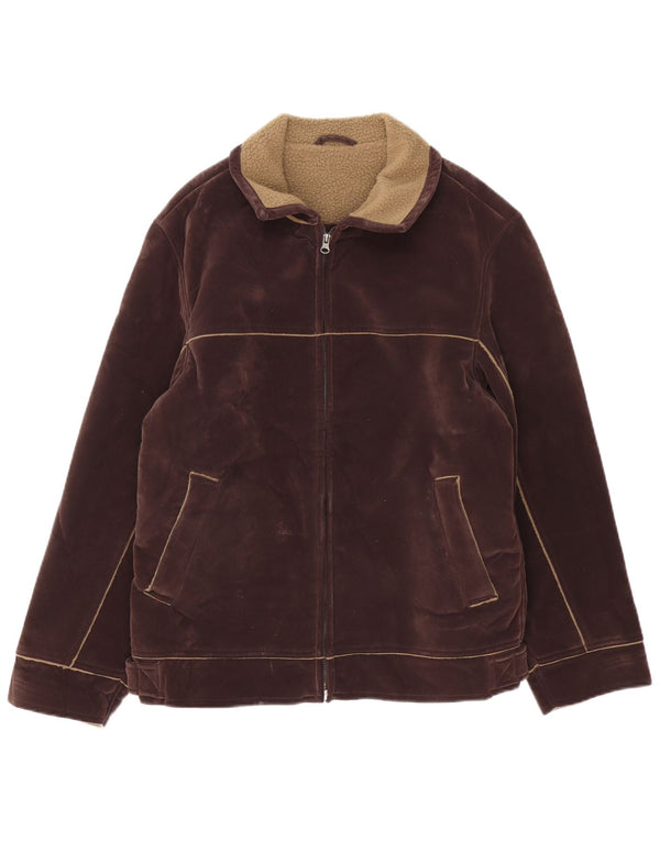 Vintage hombres Sherpa chaqueta Reino Unido 40 poliéster marrón grande