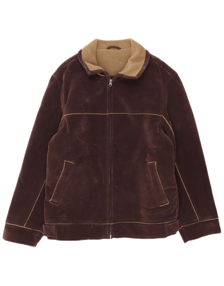Vintage hombres Sherpa chaqueta Reino Unido 40 poliéster marrón grande