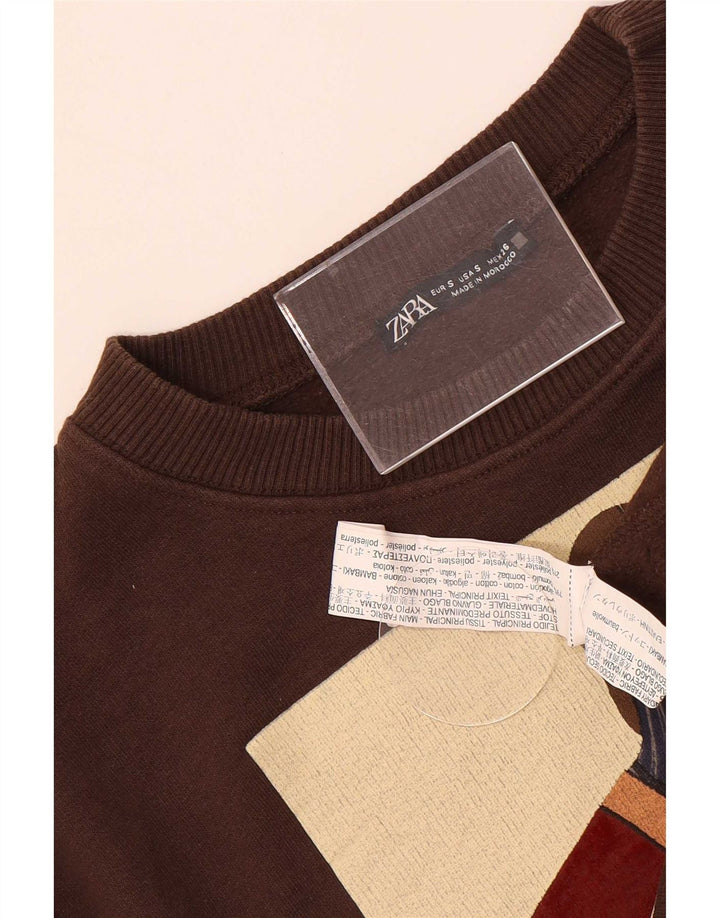 Zara Mujer Crop Graphic Sudadera Oversize Jersey UK 10 Small Marrón