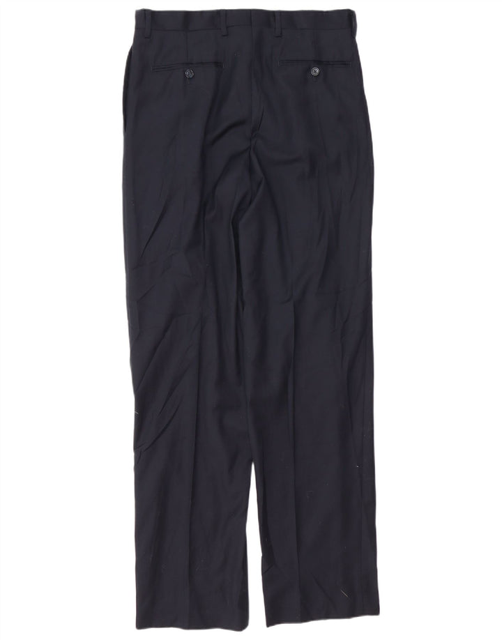 CALVIN KLEIN Pantalón de traje con pinzas para hombre W32 L33 Lana azul marino
