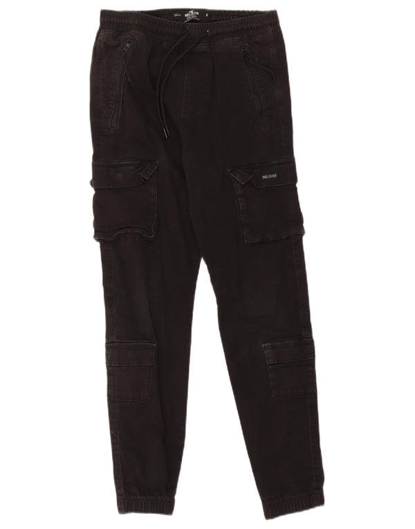 Hollister Hombre Crop Joggers Cargo Pantalones XS W30 L26 Algodón Negro