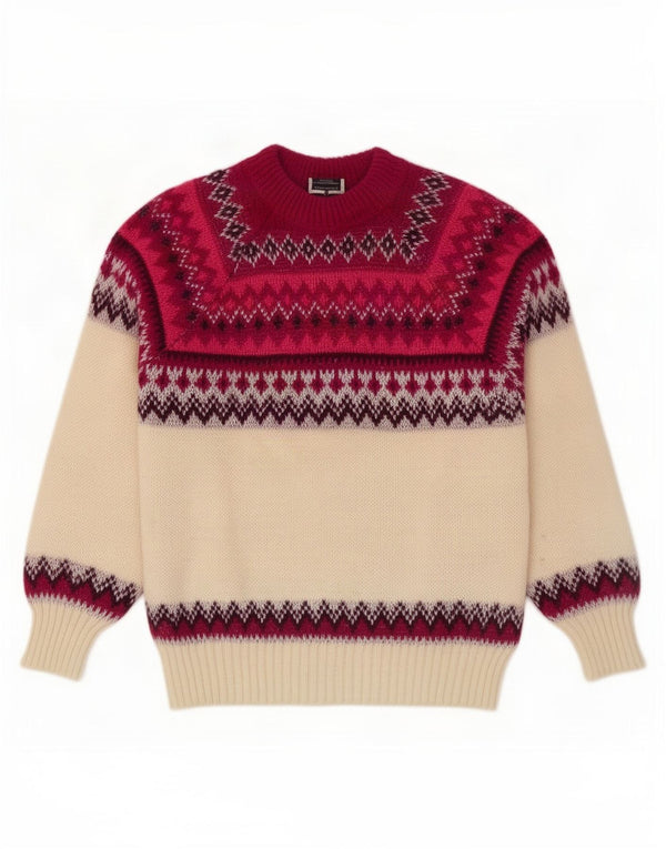 Vintage mujer cuello redondo jersey suéter Reino Unido 12 medio apagado blanco Fair Isle