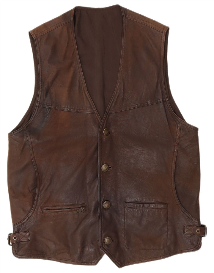 Chaleco de cuero vintage para hombre IT 48 cuero marrón medio