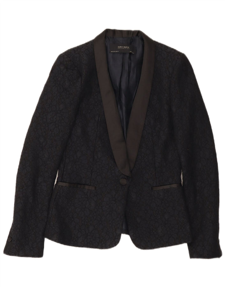 Zara Chaqueta Blazer De 1 Botón para Mujer UK 10 Small Black Floral