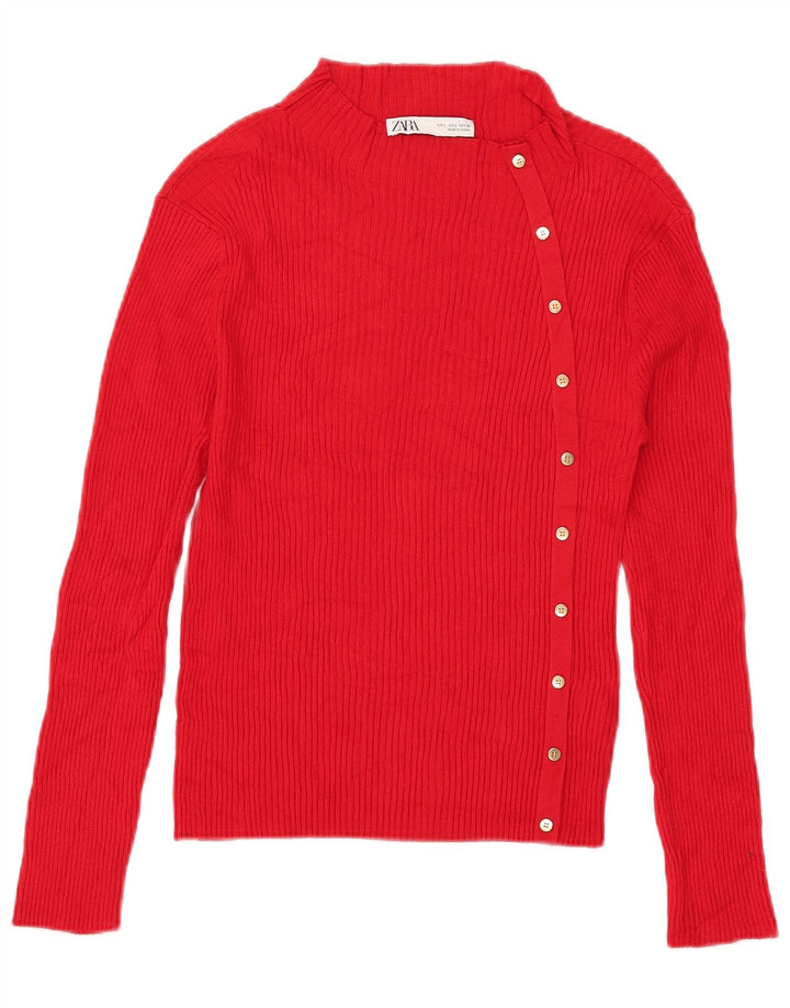 Zara Jersey con cuello alto para mujer, talla 44, talla grande, viscosa roja