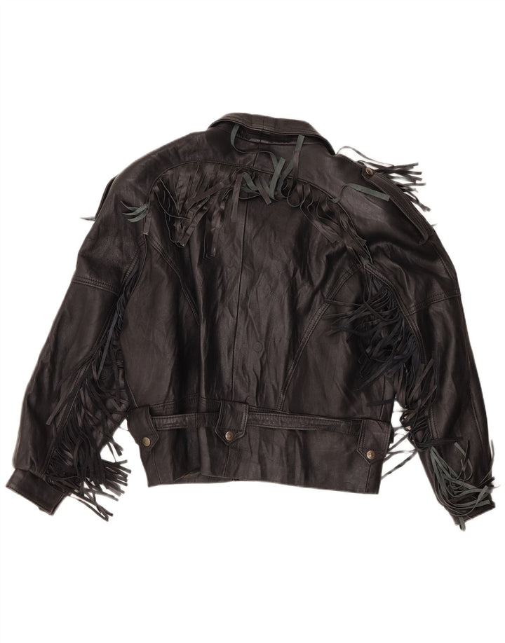 Vintage hombres cuero biker chaqueta Reino Unido 40 grande negro