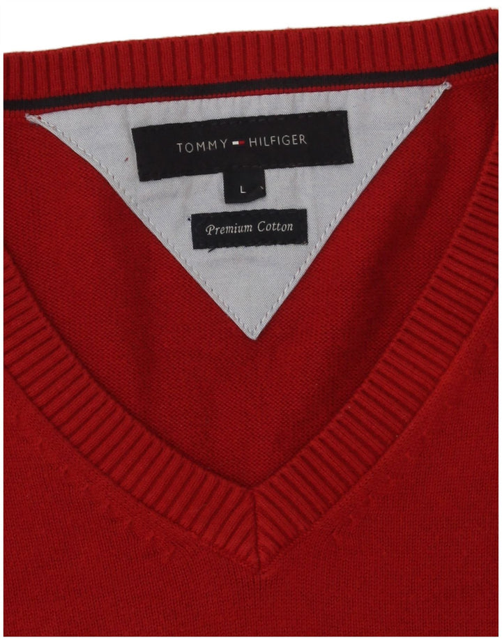 Tommy Hilfiger Jersey con cuello en V para hombre, talla grande, algodón rojo